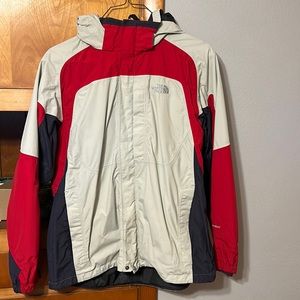 Mens North Face Coat, XL. Red, Black, Cream